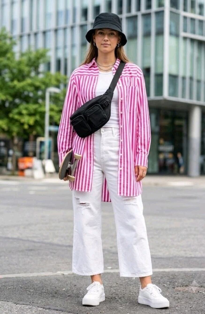 NWT MADS NORGAARD White Pink Oversized Striped Button Down Size 36 (XS)